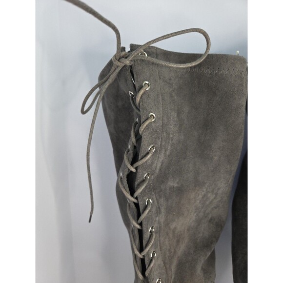 Shoe dazzle thigh high gray Faux suede lace up biker Style Chunky boot Sz 8.5 - Picture 3 of 13